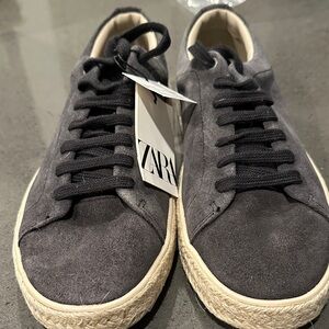 Zara Men’s Charcoal Suede Lace-Up Sneakers with Espadrille Sole